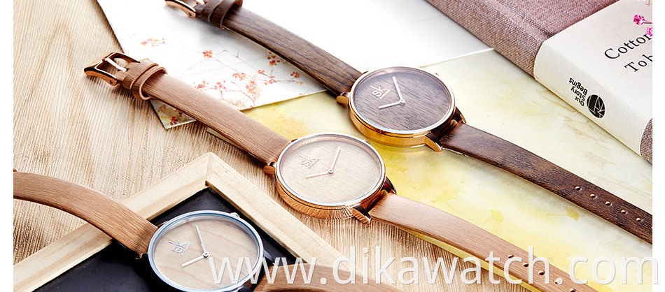 Shengke New Creative Women Watches Casual Fashion Wood Leather Watch Simple Female Quartz Wristwatch Relogio Feminino